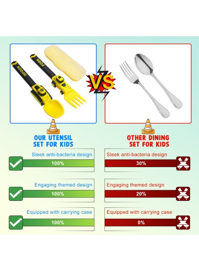 ECLux Construction Vehicle Kids Utensil Set 🚜 | Durable Utensils Tableware | 3-Piece Feeding Set with Spoon, Fork & Storage Case | Soft Grip | Dishwasher Safe | Perfect for Travel & Home | - Image 2